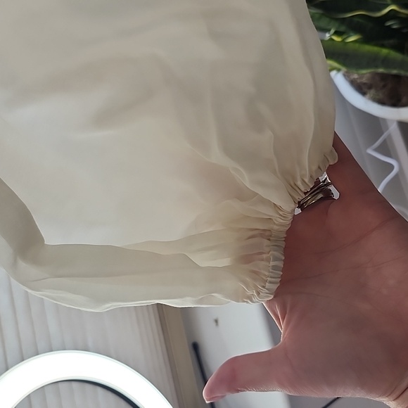 Sheer Cream Long Sleeve Blouse, Large - Picture 6 of 12